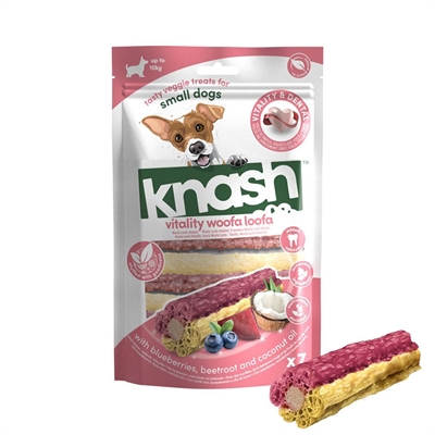 Knash Woofa Loofa Dentalstick med Blåbär & Rödbeta för Små Hundar 7 st